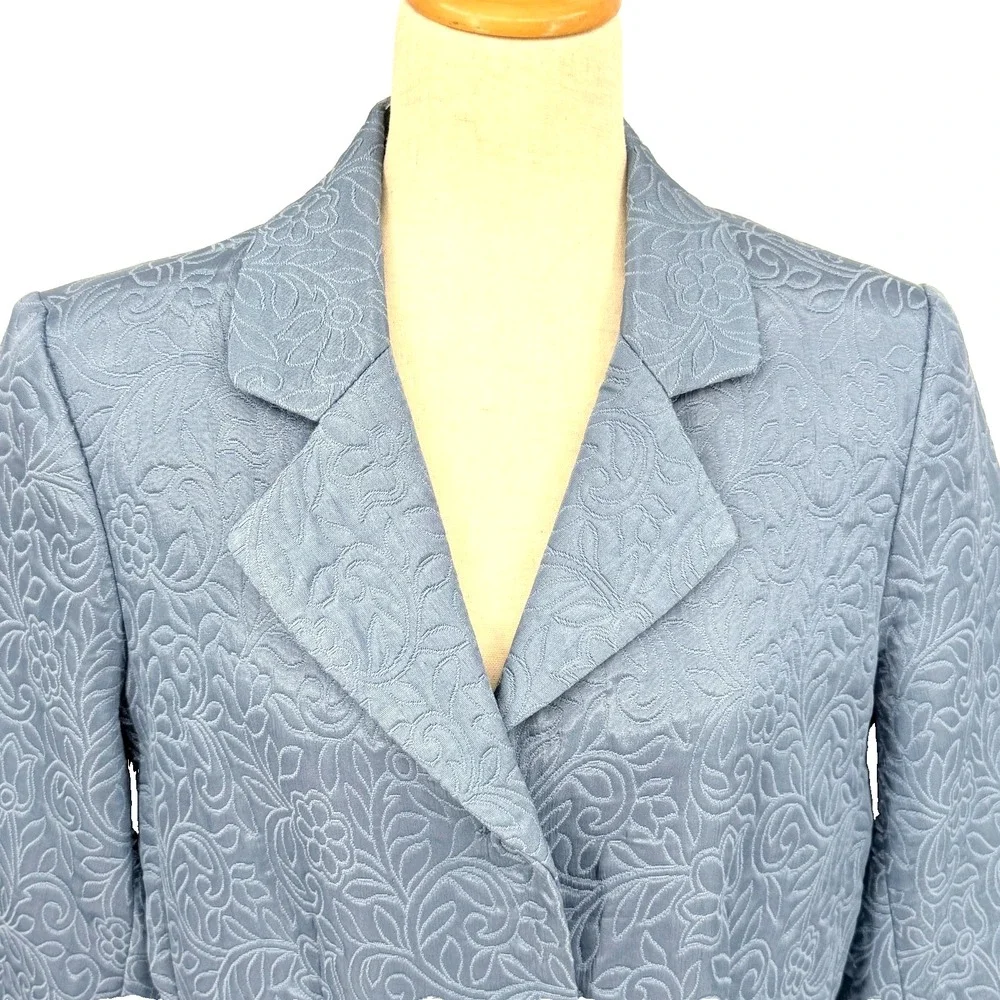 Rena Rowan Blazer Womens 12 Blue Jacquard Longline Tailored Career Floral Dressy
